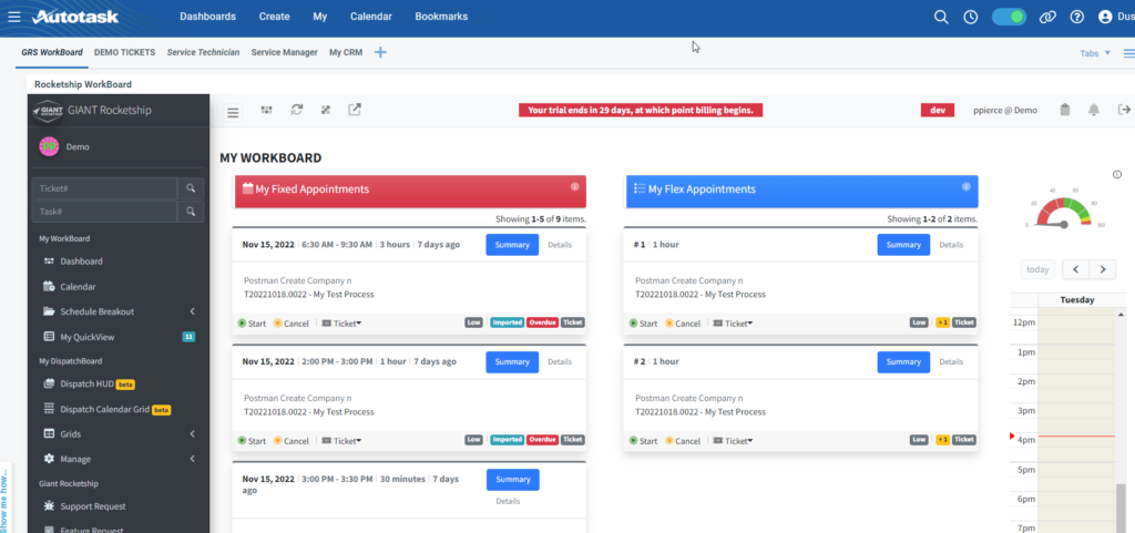 Rocketship Dashboard in Autotask