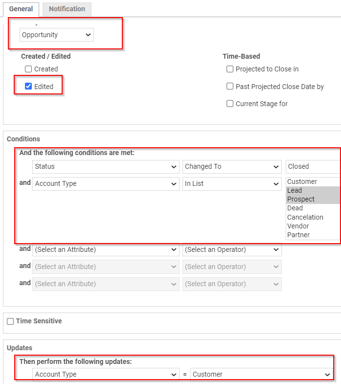 Screenshot showing Autotask CRM WFR to Convert a Customer