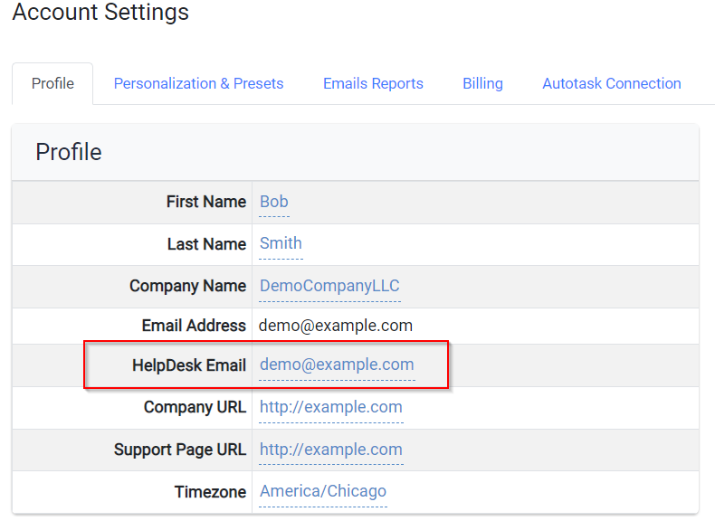 Screenshot of setting the HelpDesk Email used by Rocketship when emailing calendar invites.