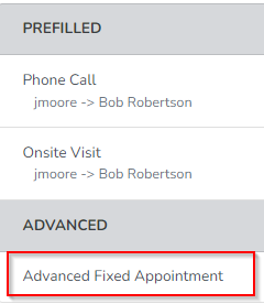 Choosing the Advanced Fixed Appointment Type