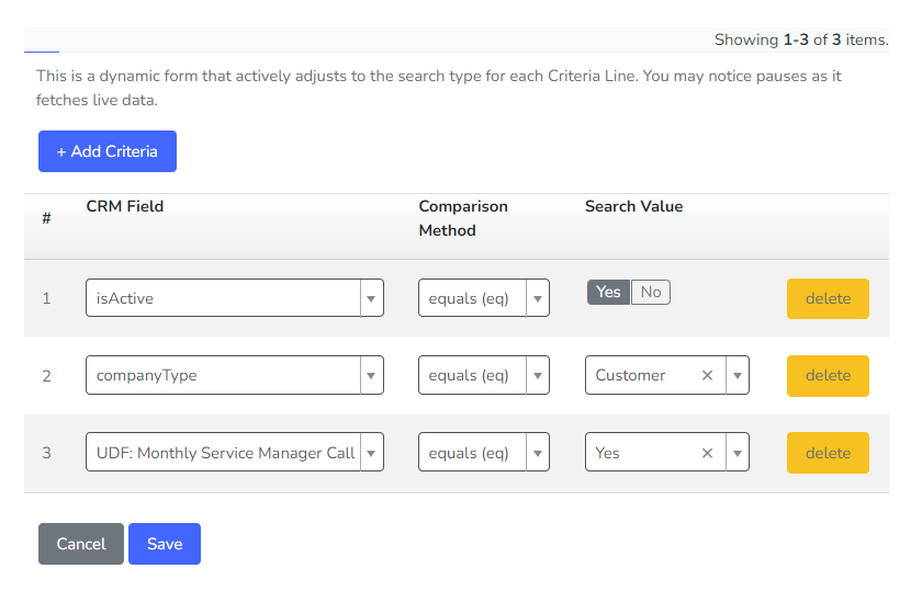 This CRM Search will now only return Autotask Companies where a monthly AM call is required.