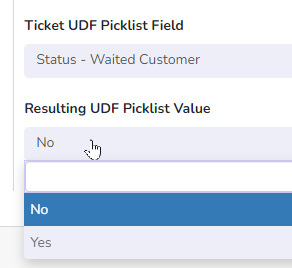 Setting a Ticket UDF value via the Tickets tab in the Rocketship workflow editor.