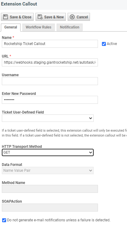 Screenshot of our Ticket Callout -- requires two fields!